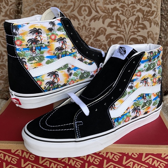 Vans Men’s Sk8-Hi ALOHA Black/True White Sneakers - Picture 9 of 16